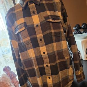 Orvis Black and Mustard Plaid Flannel Sweater